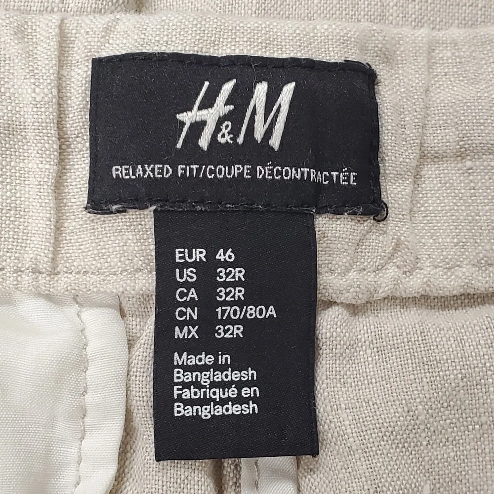 H&M Mens Relaxed Fit Linen Pull On Pants Size 32R Beige Coastal Beachy Neutral